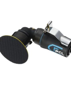 product image with a white background of PCL's PRO mini orbital sander with 3" sanding pad. This mini sander is black and has the PCL logo on the handle.