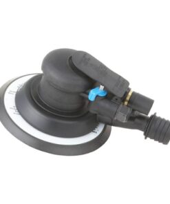 Product image of PCL's prestige air palm sander which is all black except for a white ring around the edge.