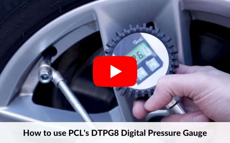 YouTube video thumbnail showing how to use PCL's digital tyre pressure gauge