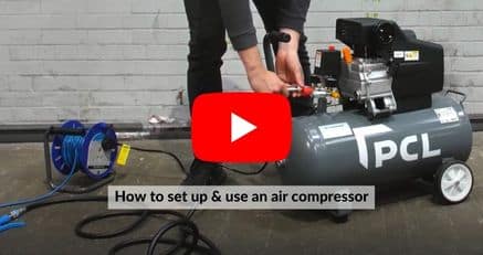 Video screenshot of how to set up an air compressor. Click the image to watch the video.