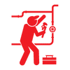 Red icon that shows a person installing pipework. This represents our Air Compressor Installation Service.
