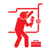 Red icon that shows a person installing pipework. This represents our Air Compressor Installation Service.