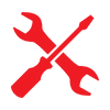 Red icon of a spanner and screwdriver crossing over. the icon represents our air compressor repair service.