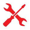 Red icon of a spanner and screwdriver crossing over. the icon represents our air compressor repair service.