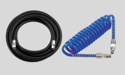 Air hose product page link. Image shows rubber air hose and coiled air hose.