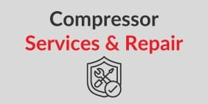 Grey compressor sales & repair image with a picture of a spanner and screwdriver crossing over