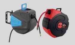 Product page link for Air hose reels. Image shows two different types of retractable air hose reel.