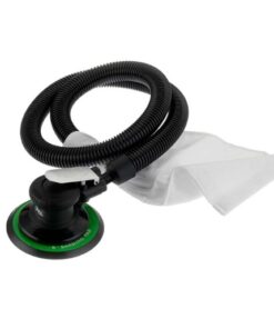 Product image of PCL's Random orbital air sander with the extraction hose and bag.