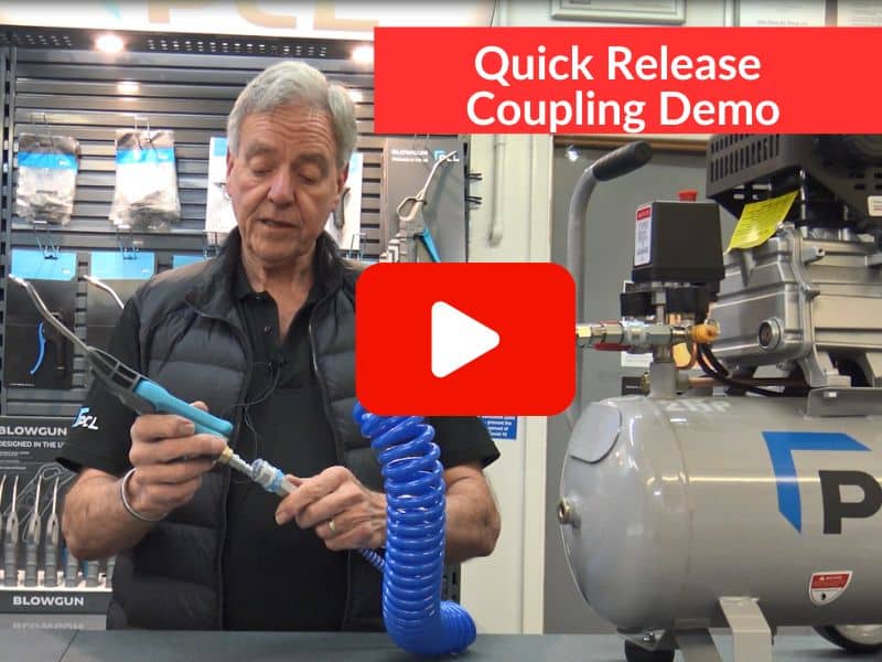 Screenshot from a YouTube video of Gary from Metro Sales demonstrating a quick release coupling.