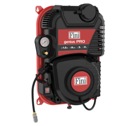 Compact wall mounted 2L air compressor with retractable hose