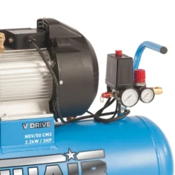 Close up image of the lubricated direct drive design of the Nuair compressor