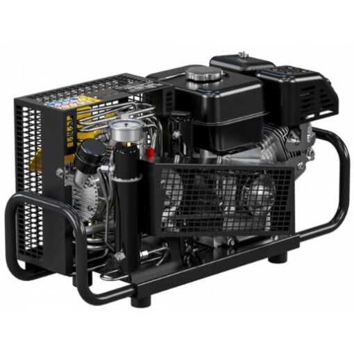 Angled Back view of the Black Coltri Icon 5.5 Hp Kohler petrol air compressor for breathing apparatus