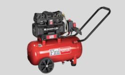 Red Fini portable air compressor with handle and wheels for portability