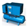 Blue Phazair air compressor with a 270 litre tank on which sits the adjustable control unit and an air dryer next to it.