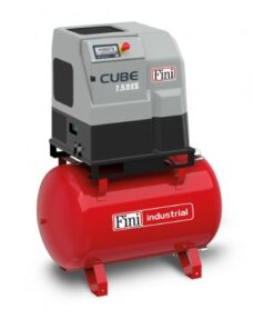 Product shot of the Fini Cube 270L Receiver Mounted Air Compressor with a Red tank.