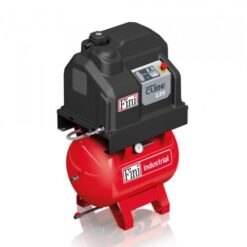 Product shot of the Fini Cube mini compressor which is mounted on top of a 90 litre receiver tank
