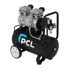PCL 1Hp compressor with black receiver tank with branded PCL logo on the side