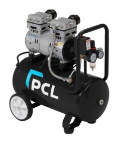 PCL 1Hp compressor with black receiver tank with branded PCL logo on the side