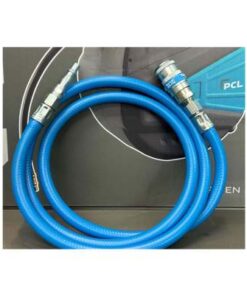 Nobelair Soft PVC air hose with PCL's T19 Vertex coupling and adaptor fitted to either end. The hose is light blue.