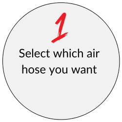 light grey circular graphic with a red number one at the top. The instruction on the graphic reads: Choose your Air Hose Type.