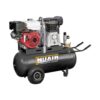 Product photo with a white background of the Black Nuair 150L Honda Petrol Air Compressor with wheels at the back for portability and a black handle at the front.