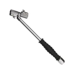 Product shot with a white background of PCL's Swivel Tyre Valve Connector with 1/4" female thread - a long silver connector with a black handle.