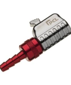 Product image with a white background of the silver and red closed end hose tailpiece tyre connector from PCL