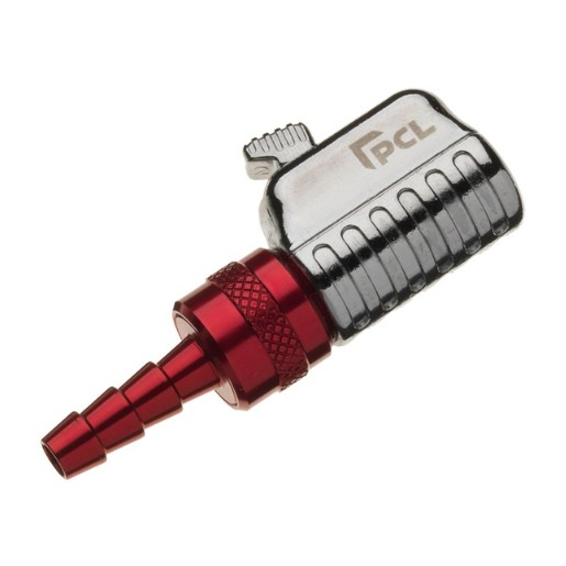 Product image with a white background of the silver and red closed end hose tailpiece tyre connector from PCL