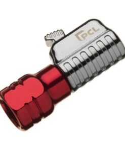 product image with a white background of PCL's silver and red closed end straight tyre valve connector