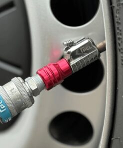 PCL's female straight closed tyre valve connector attached to a car wheel.