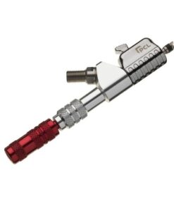 Product image with a white background of the silver and red quick change tyre valve tool from PCL