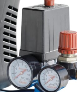 Up close look at the gauges on the Abac L20 air compressor