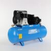 Product shot with a plain light grey background of the light blue Abac B6000 Compressor with black belt drive. The compressor has a static base.