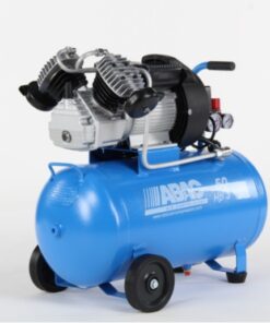 Side view of the blue Abac V36 compressor on a plain background.
