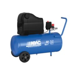 Product image with a white background showing a back and side view of the Abac OSS20P dark blue air compressor