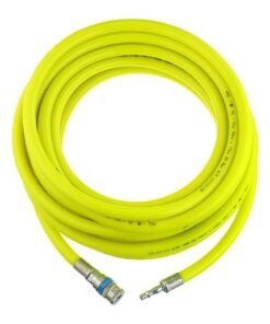Product image with a white background of the high visibility air hose assembly with vertex coupling and standard adaptor