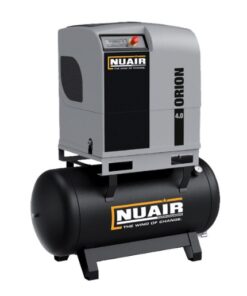 Nuair 200L Orion Screw Compressor mounted on a black tank.