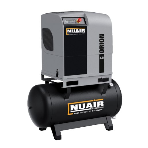 Nuair 200L Orion Screw Compressor mounted on a black tank.