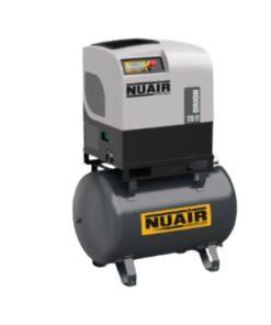 Nuair Orion 270 litre screw compressor with dark grey tank and logo at the side.